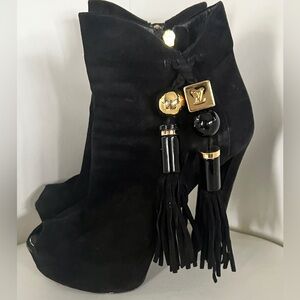 Louis Vuitton Black and Gold Fringe  Platform Heeled Booties
